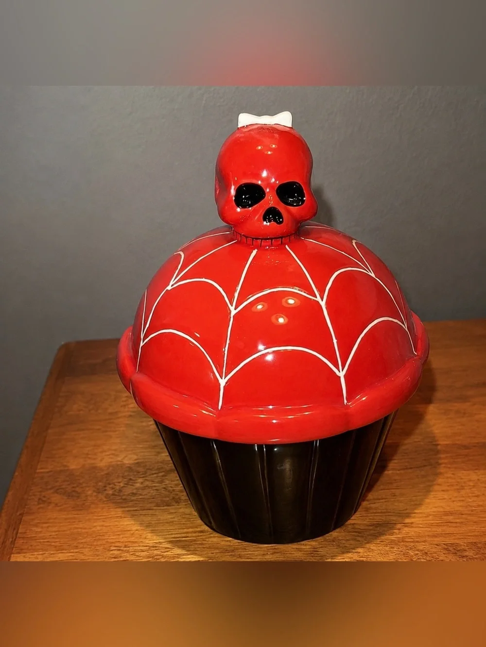 Sourpuss Red Skull Cupcake Halloween Cookie Jar